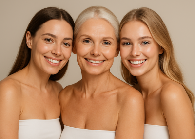 Tri ženy rôzneho veku s prirodzeným vzhľadom pleti